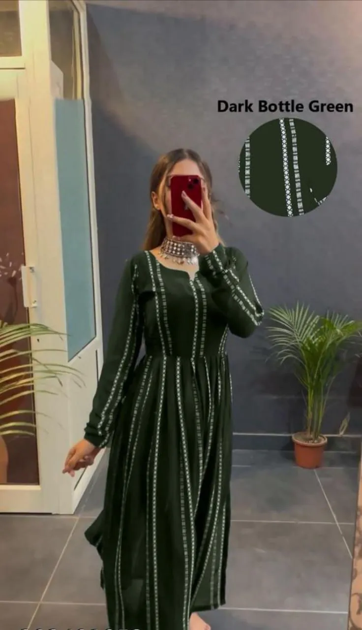 Party wear Nayra cut Women's Kurta Green