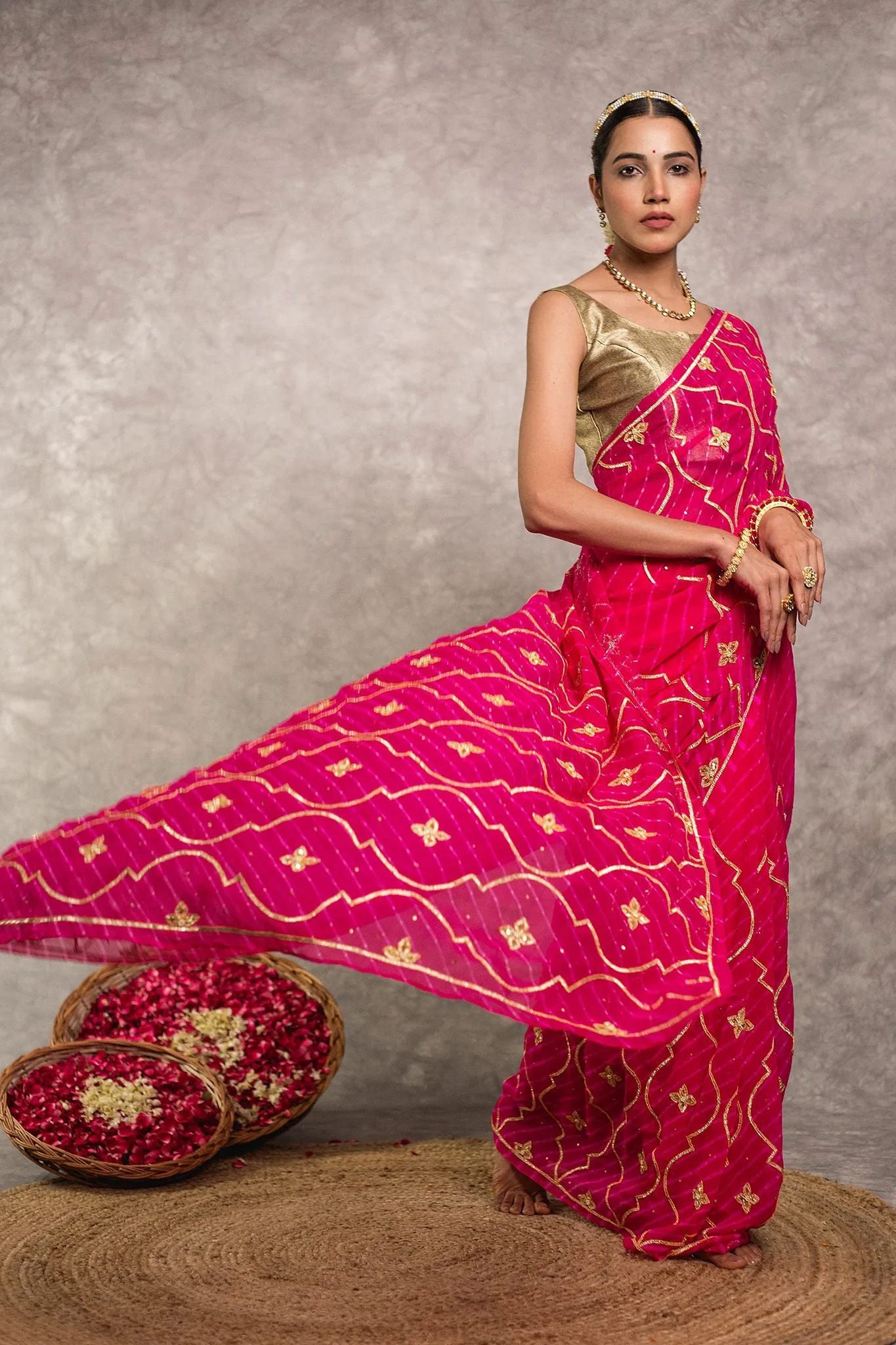 Pink Lehariya Saree