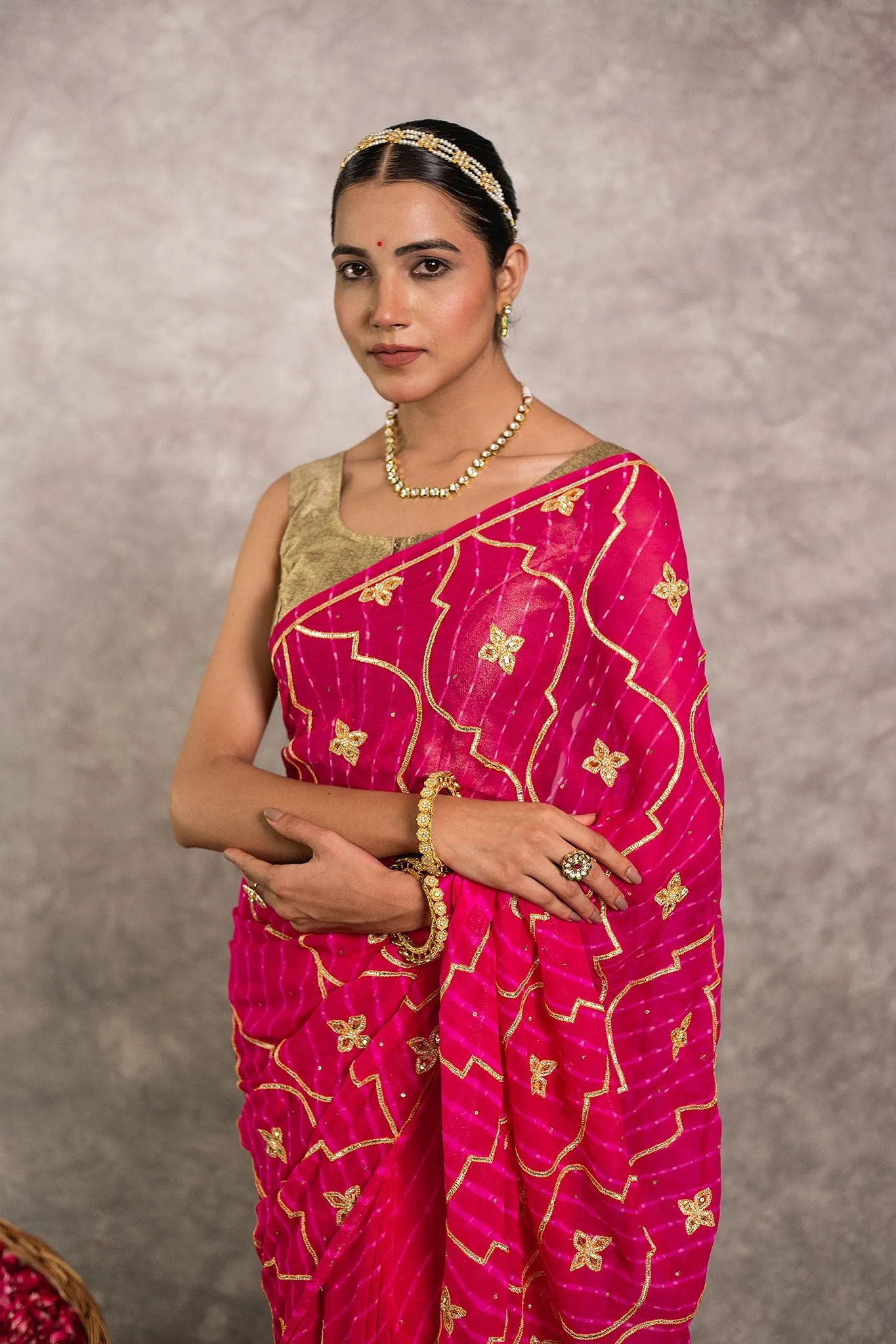 Pink Lehariya Saree