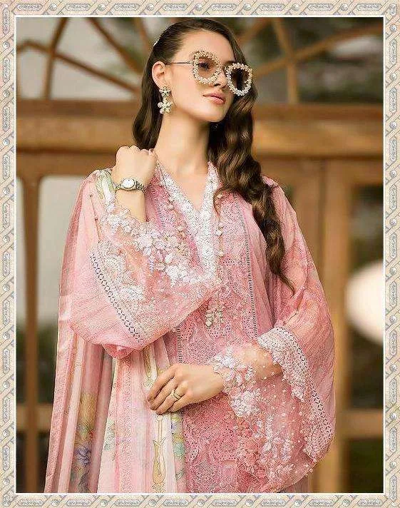 Pink Mariya B Designer Pakistani Lawn Suits Super Hit Collection