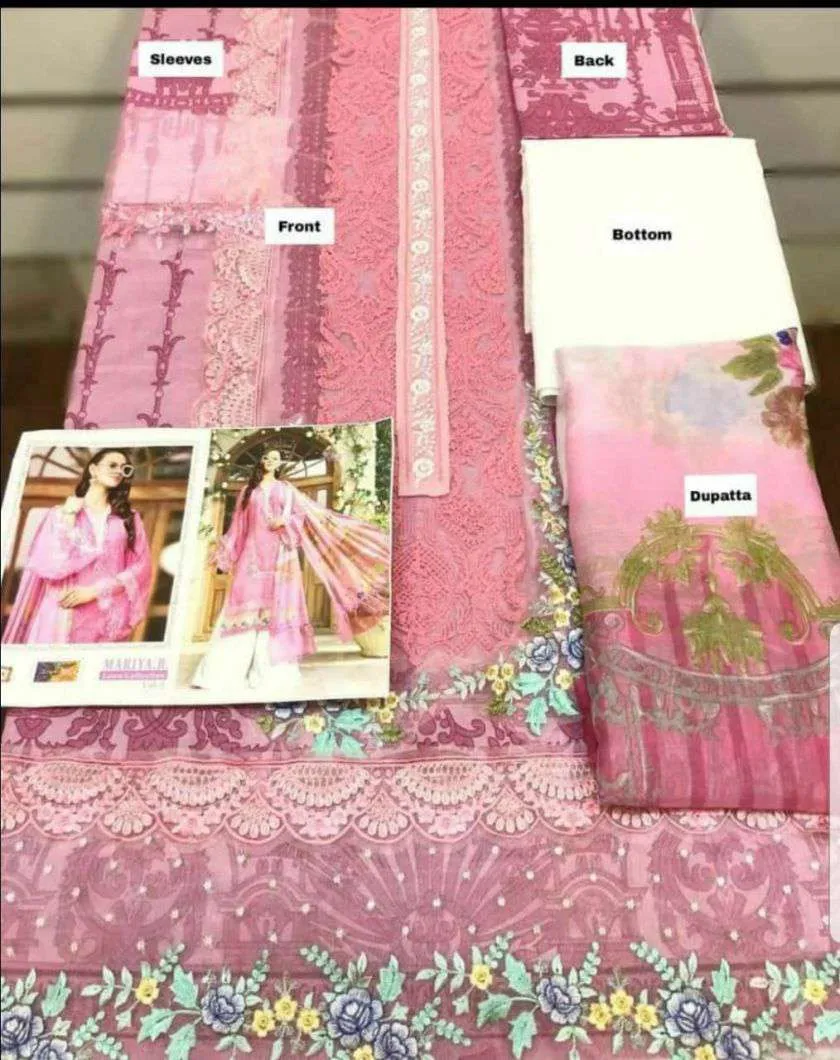 Pink Mariya B Designer Pakistani Lawn Suits Super Hit Collection