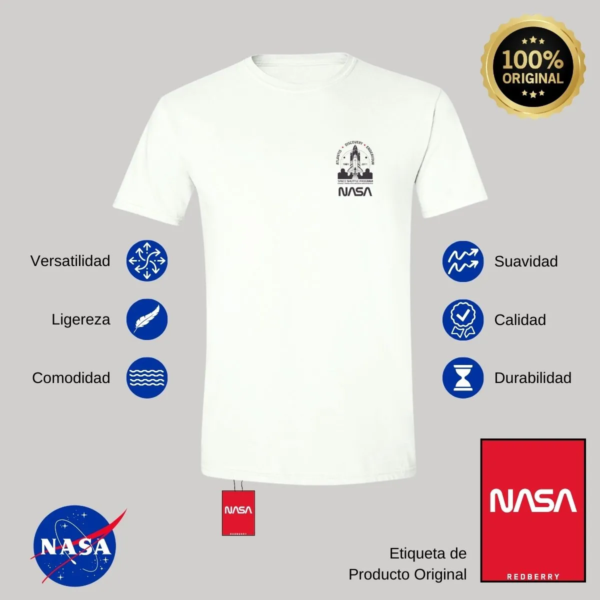 Playera Deportiva Hombre Nasa Cohete Espacial Escudo