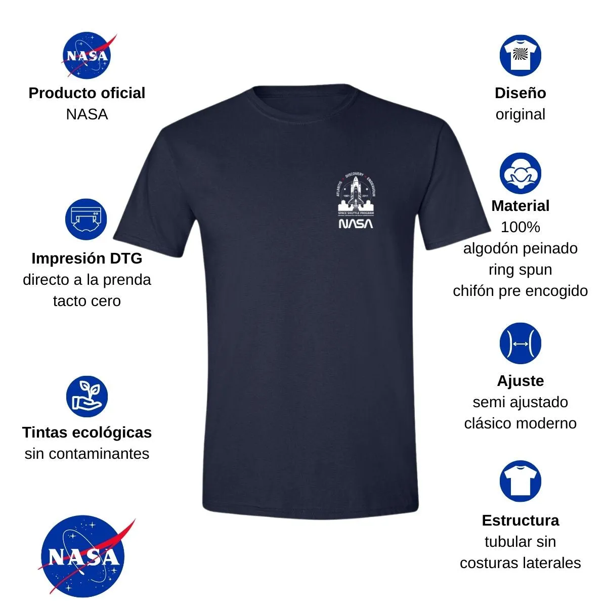 Playera Deportiva Hombre Nasa Cohete Espacial Escudo