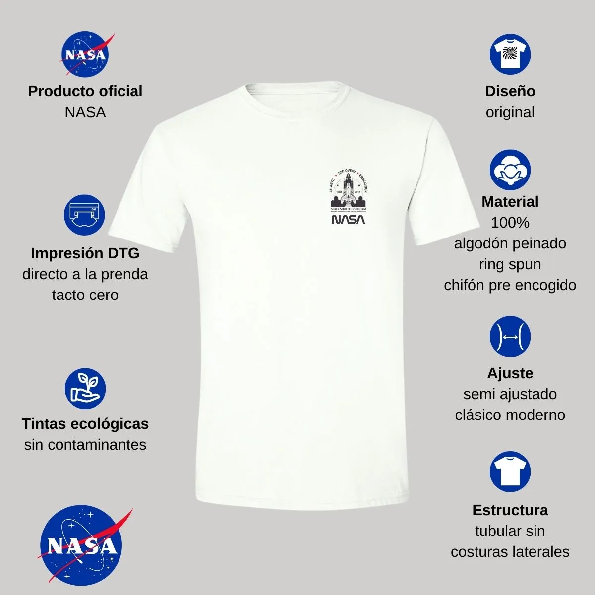 Playera Deportiva Hombre Nasa Cohete Espacial Escudo