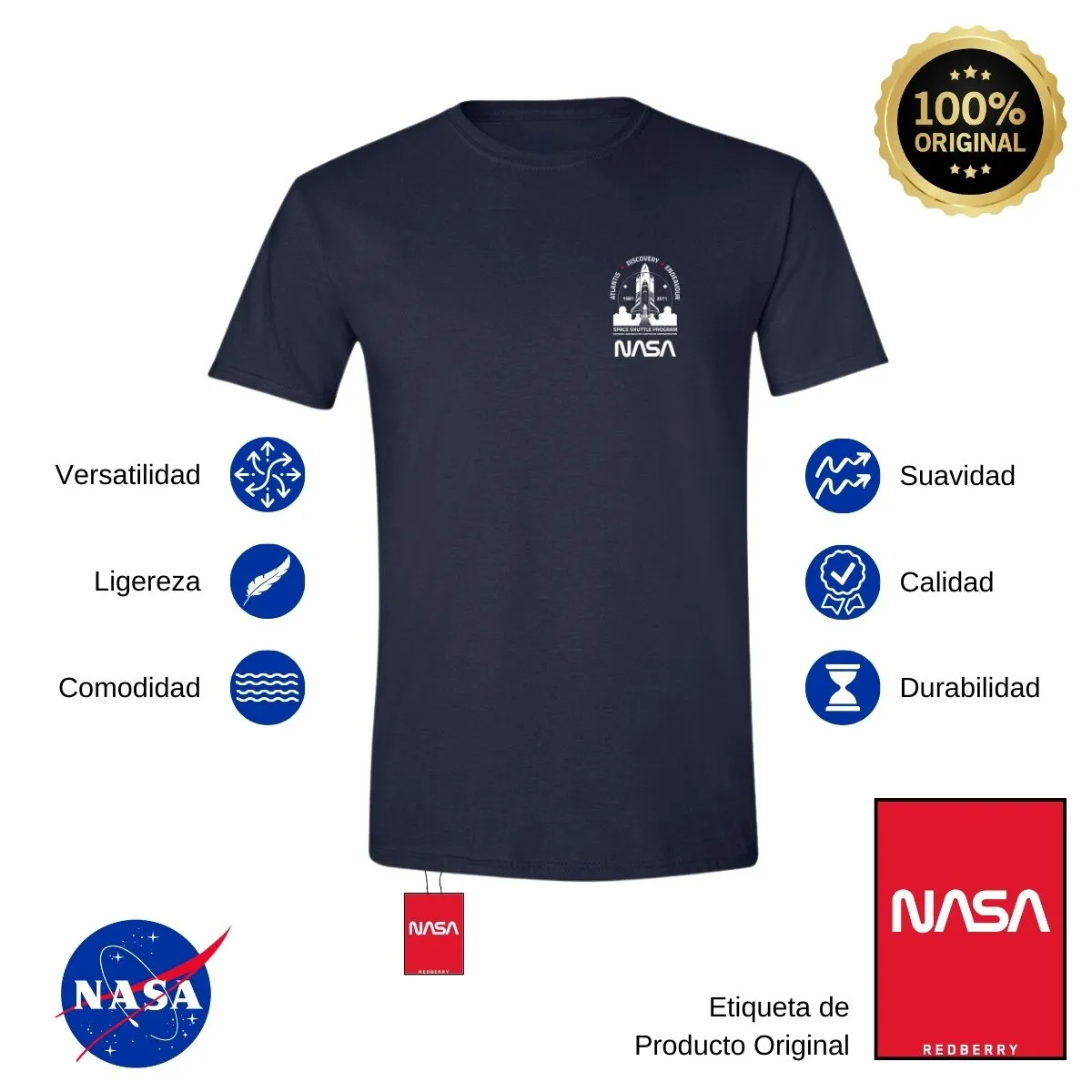 Playera Deportiva Hombre Nasa Cohete Espacial Escudo