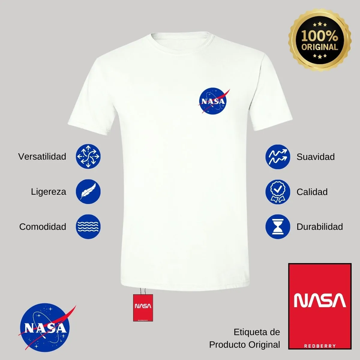 Playera Deportiva Hombre Nasa Logo Espacial Escudo