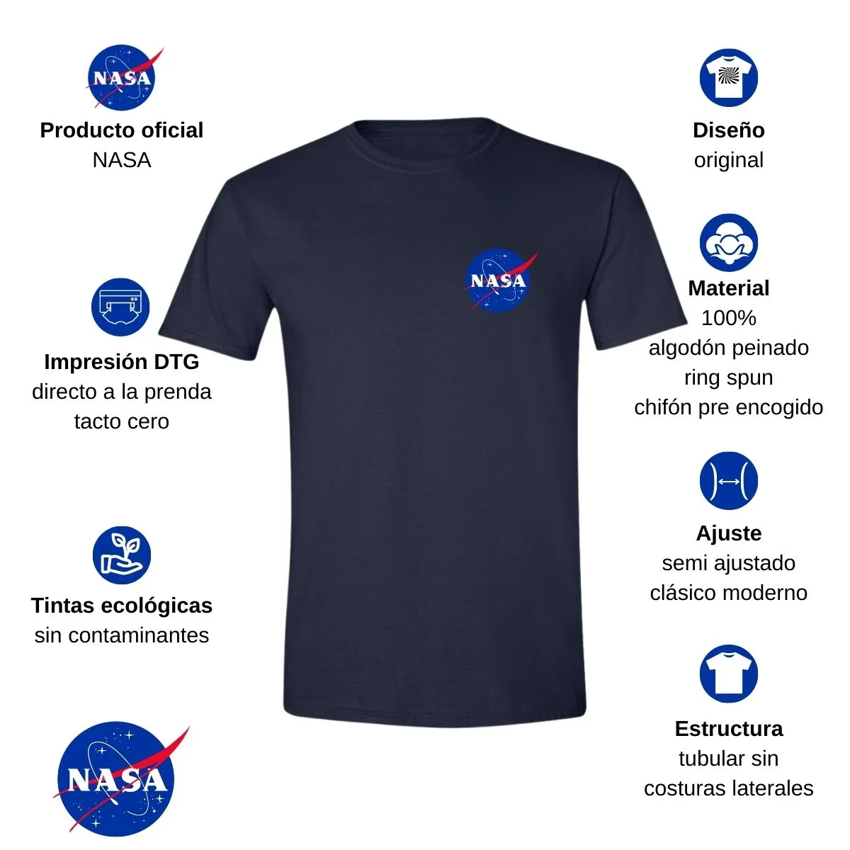 Playera Deportiva Hombre Nasa Logo Espacial Escudo