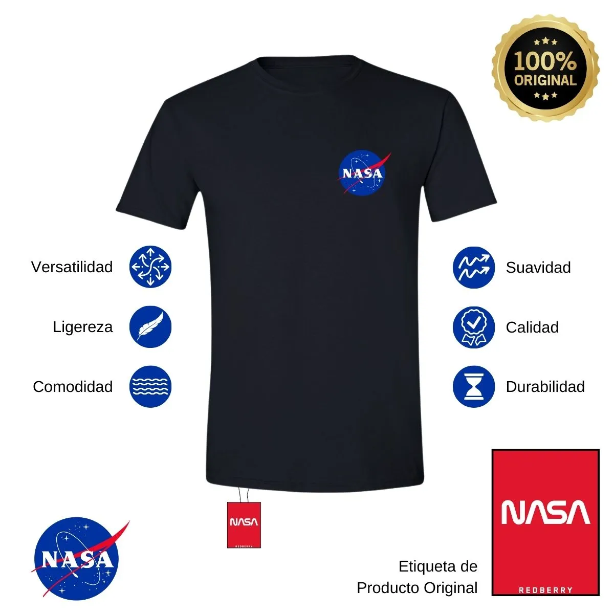 Playera Deportiva Hombre Nasa Logo Espacial Escudo