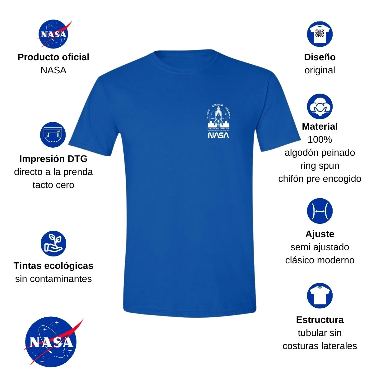 Playera Hombre Nasa Cohete Espacial Escudo