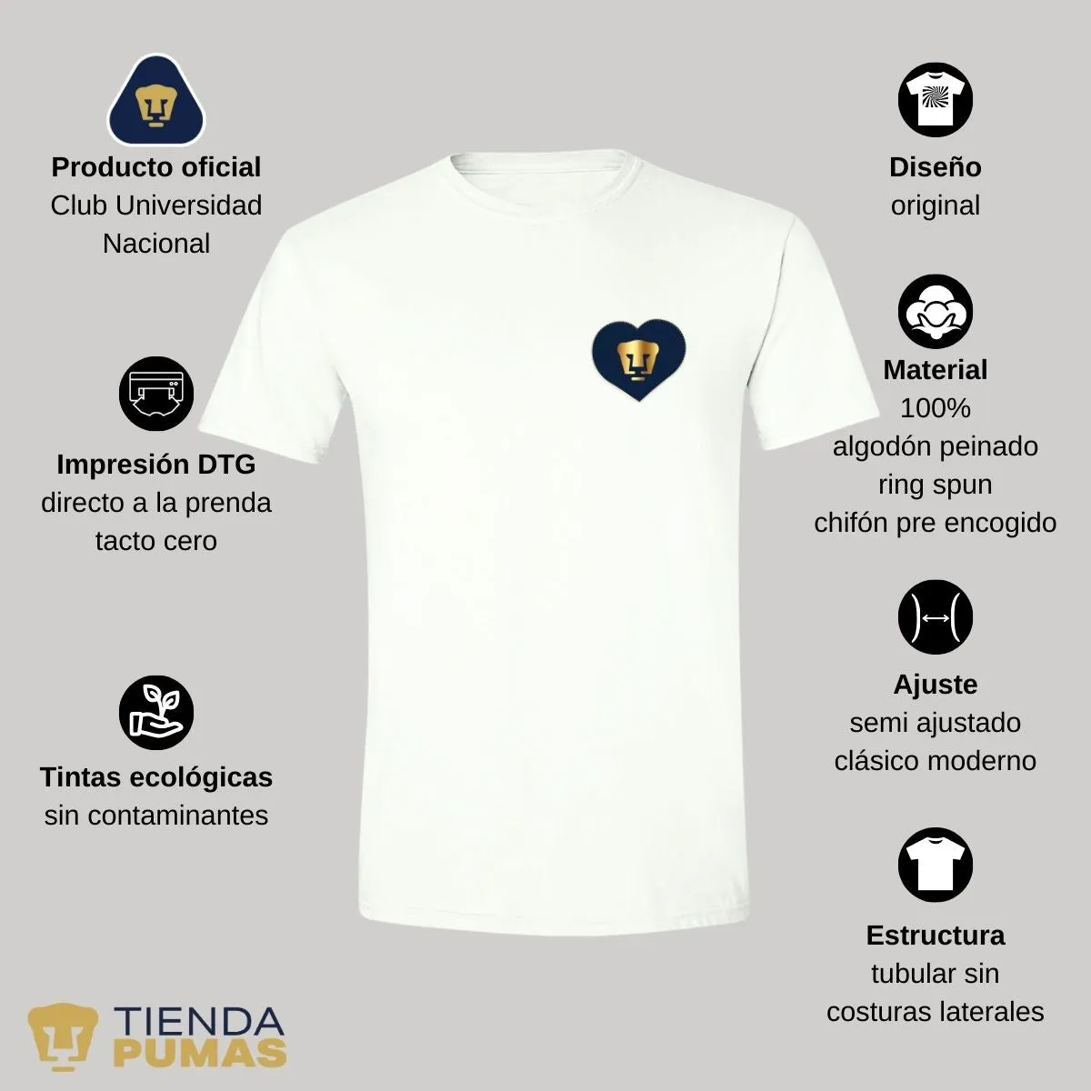 Playera Hombre Pumas UNAM Corazón bordado