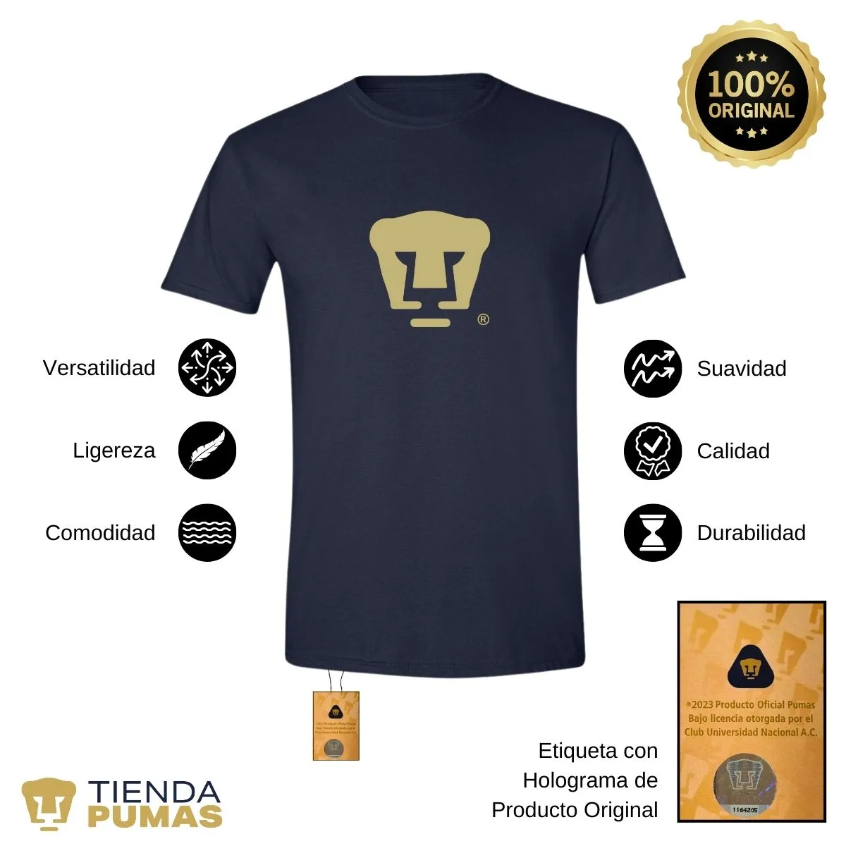 Playera Hombre Pumas UNAM Dorado Logo Vinil