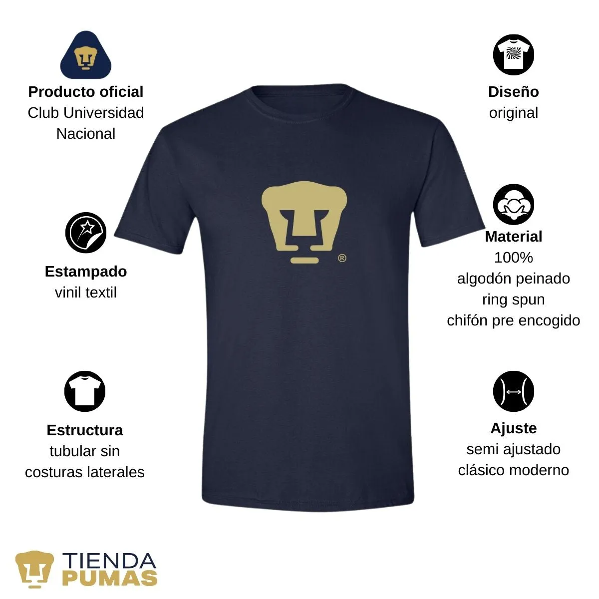 Playera Hombre Pumas UNAM Dorado Logo Vinil