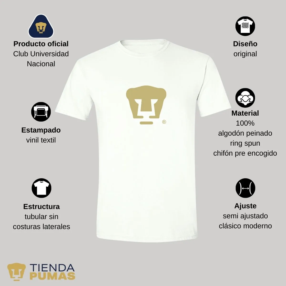 Playera Hombre Pumas UNAM Dorado Logo Vinil