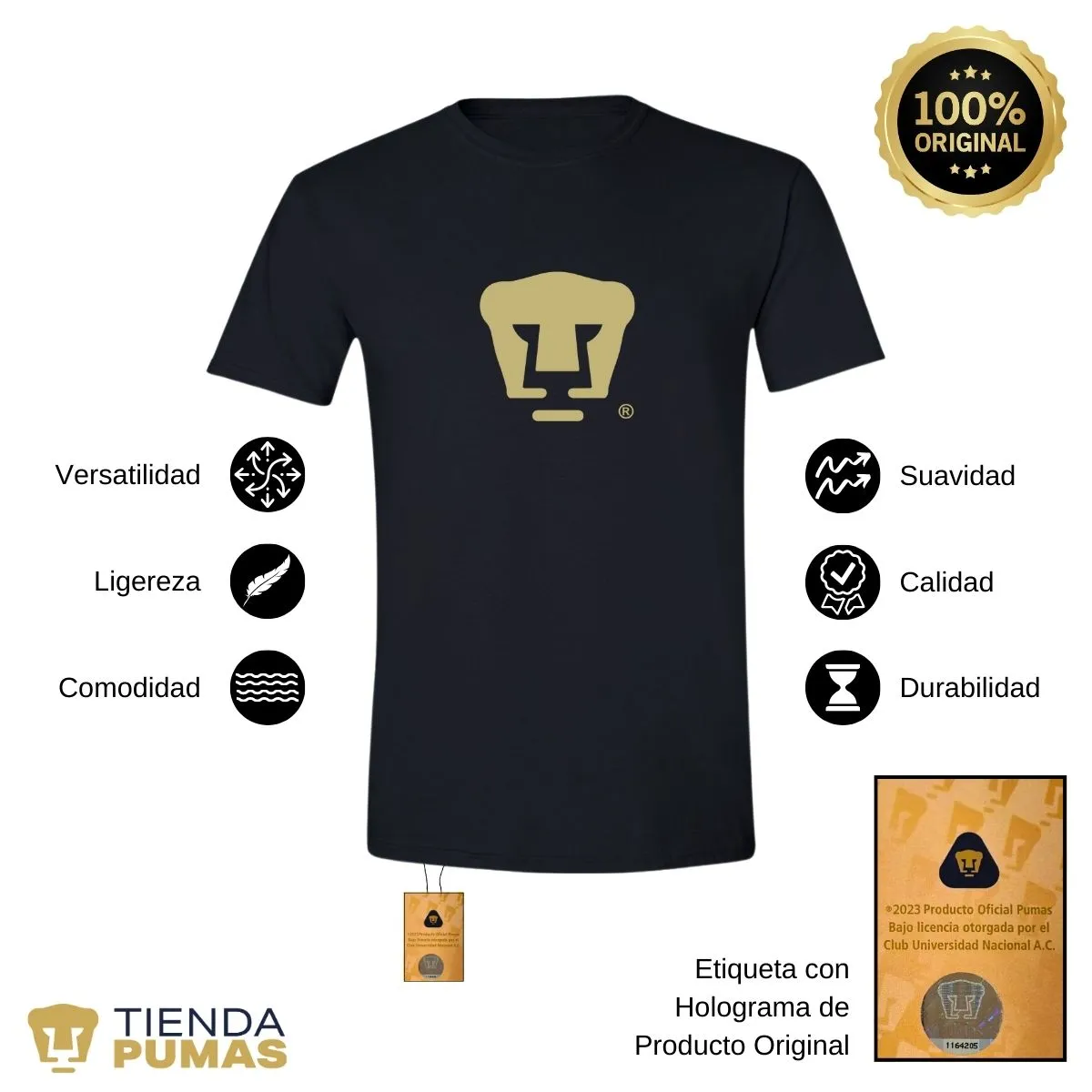 Playera Hombre Pumas UNAM Dorado Logo Vinil