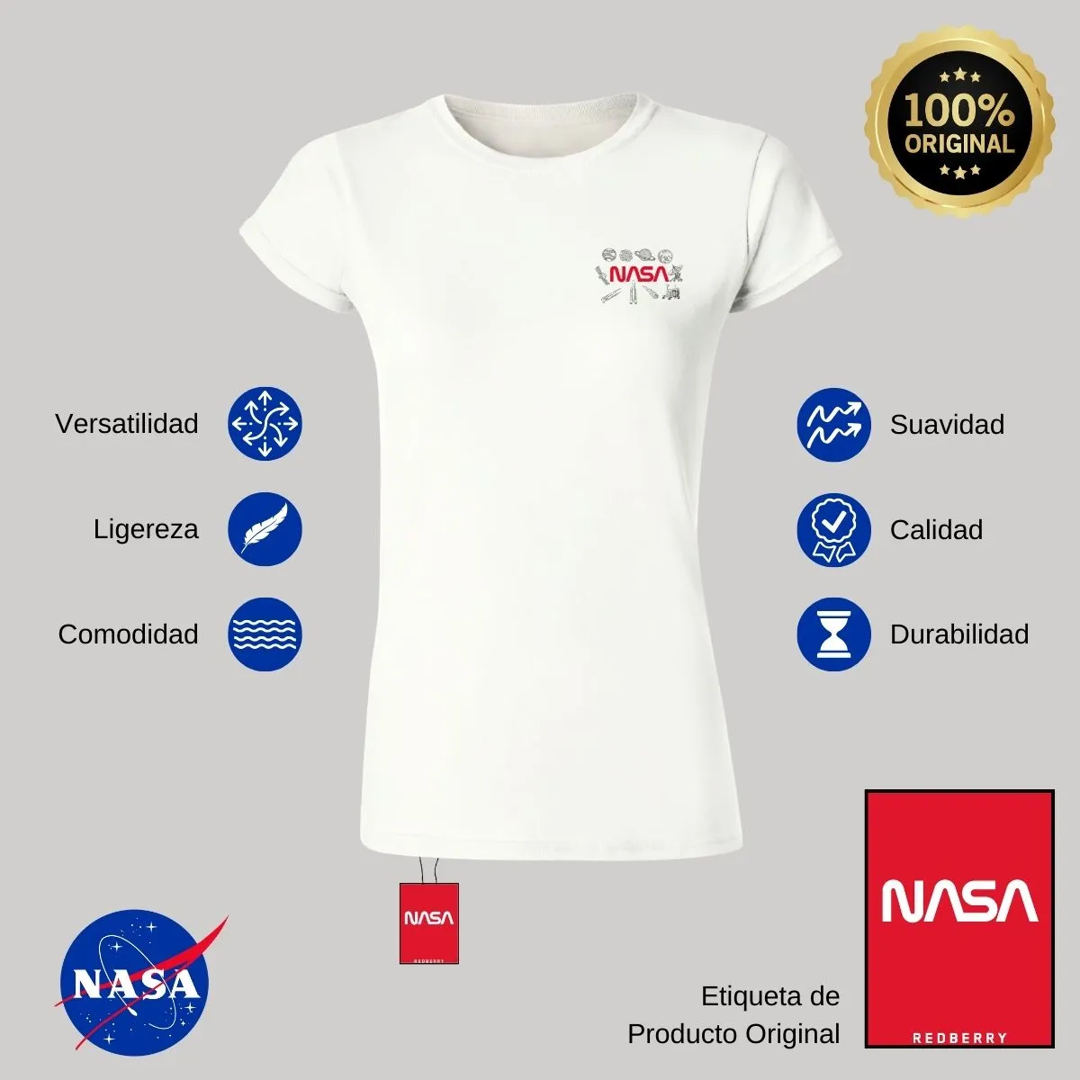 Playera Mujer Nasa Cohete Espacial Escudo