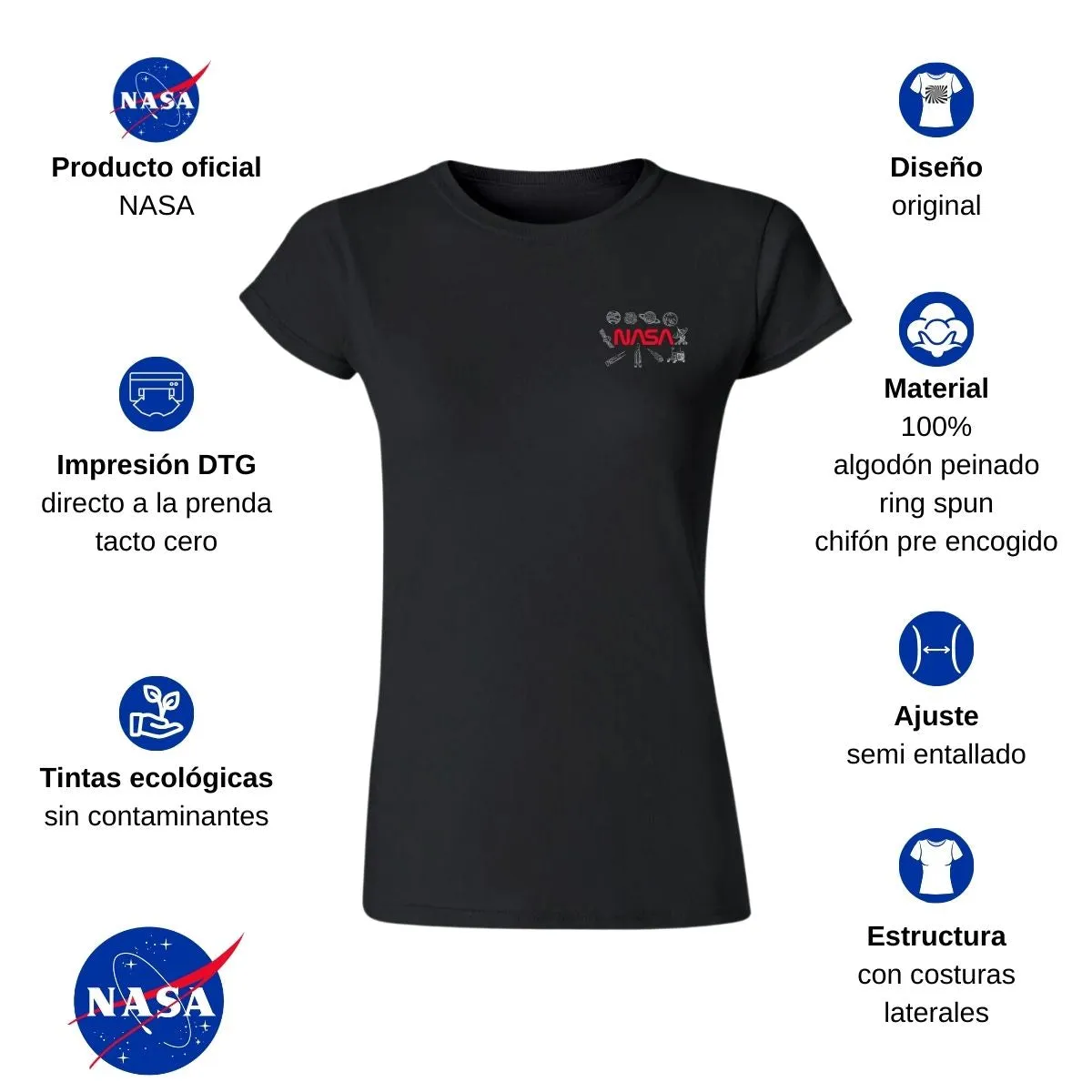 Playera Mujer Nasa Cohete Espacial Escudo