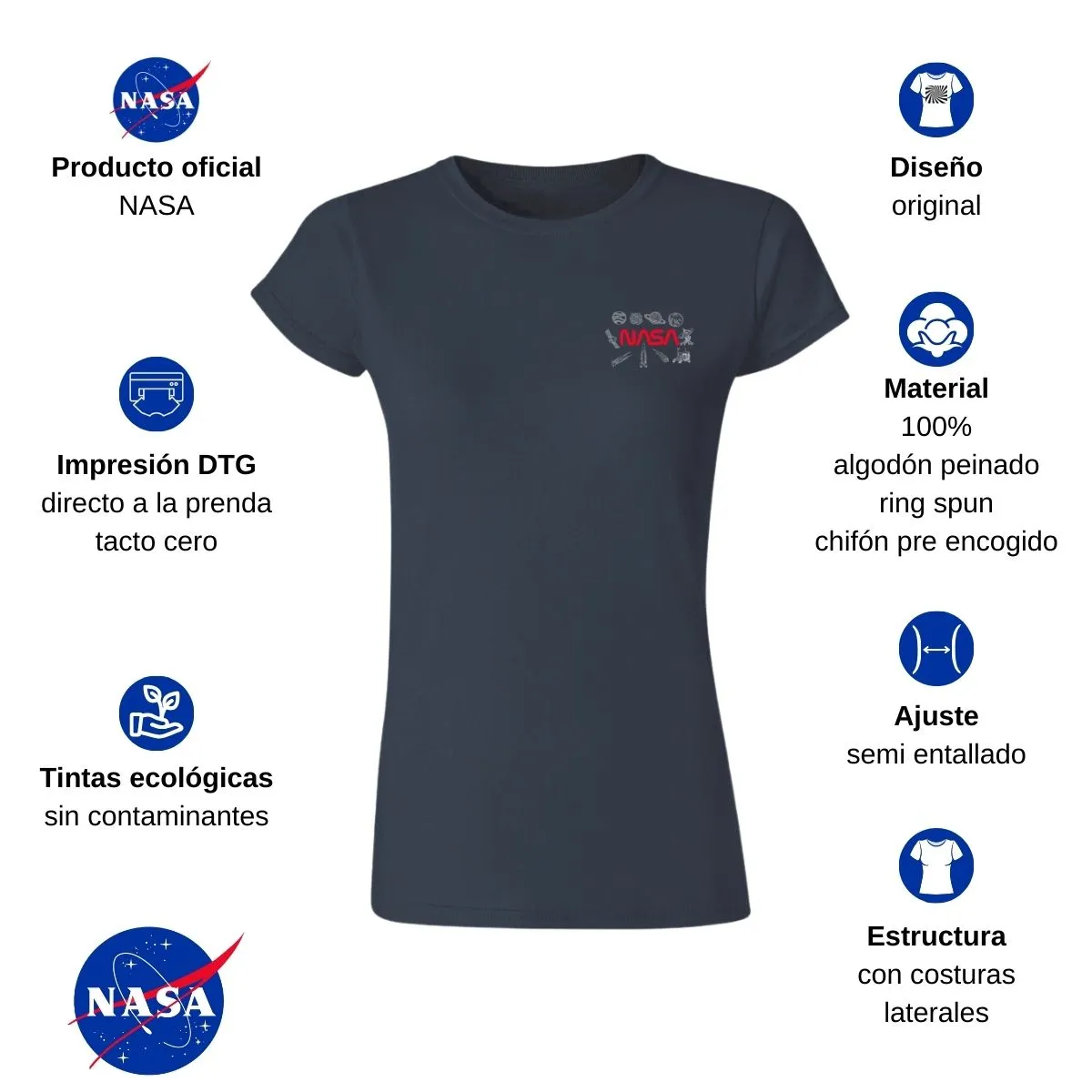 Playera Mujer Nasa Cohete Espacial Escudo