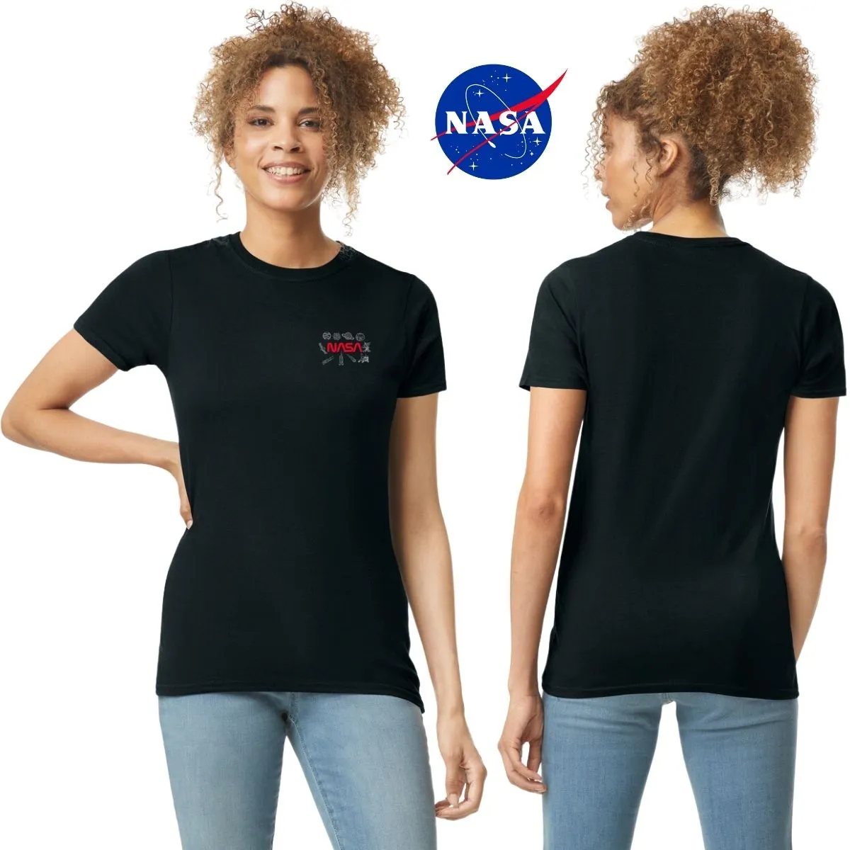 Playera Mujer Nasa Cohete Espacial Escudo