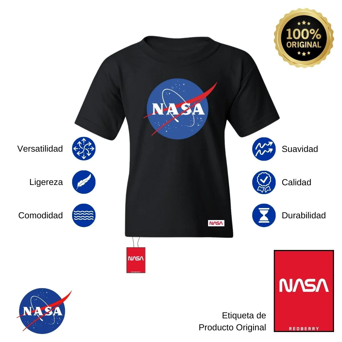 Playera Nios Nasa Logo Azul