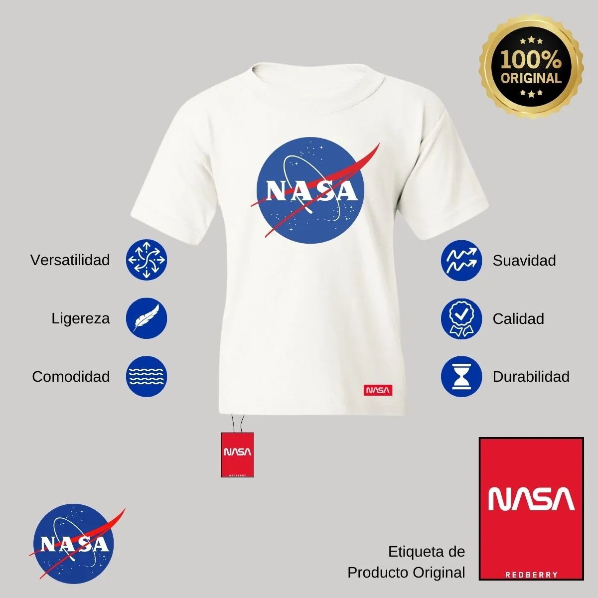 Playera Nios Nasa Logo Azul