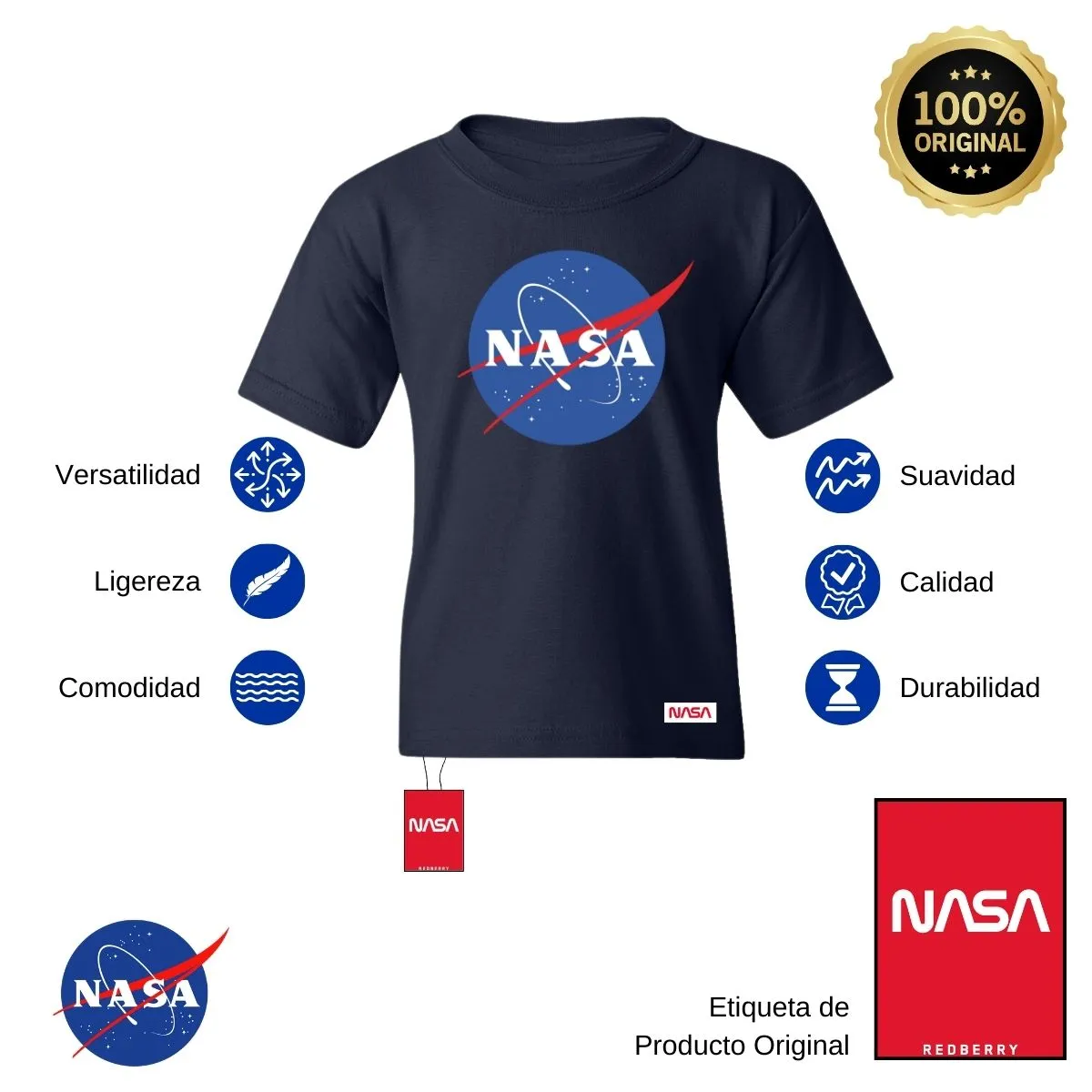 Playera Nios Nasa Logo Azul