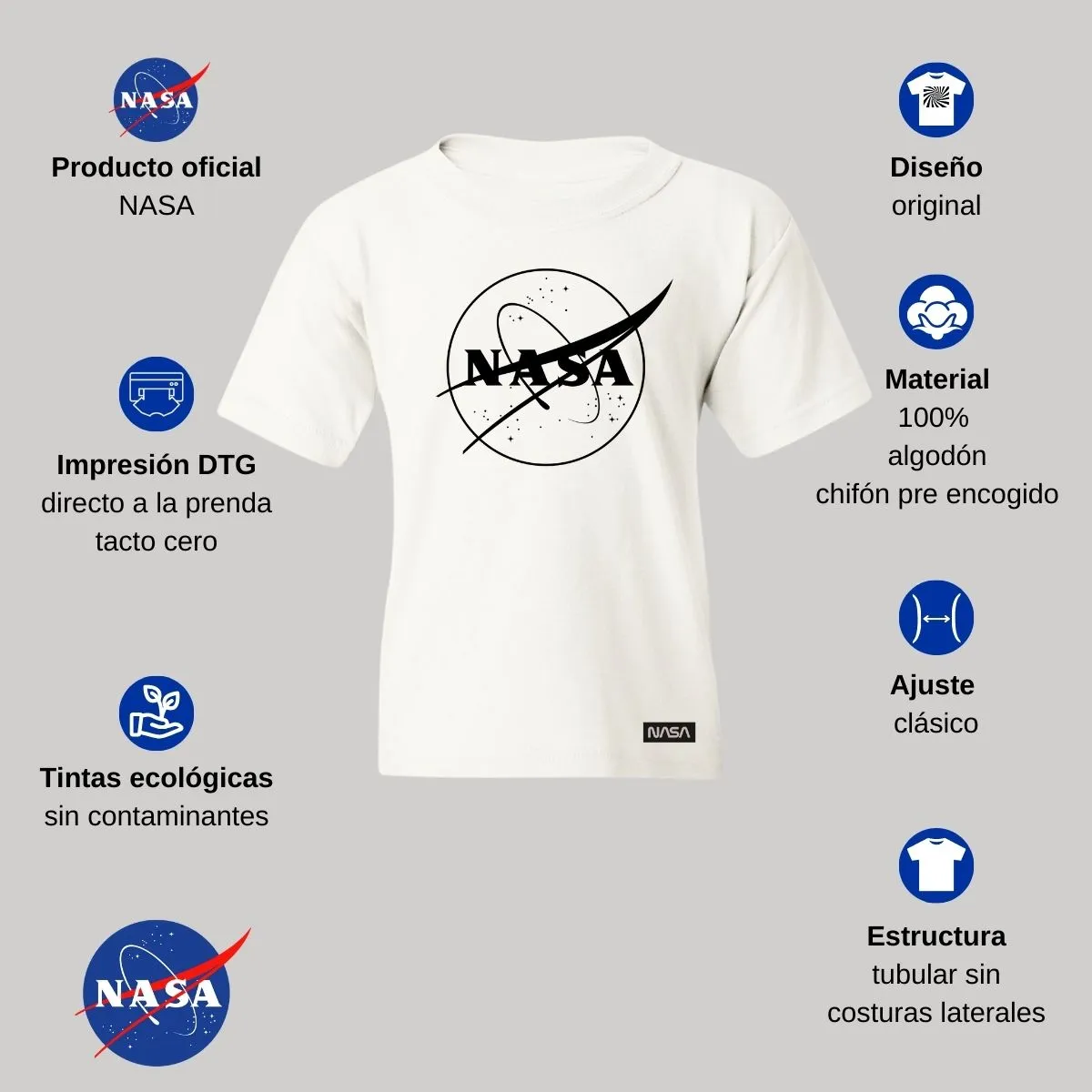 Playera Nios Nasa Monocromático