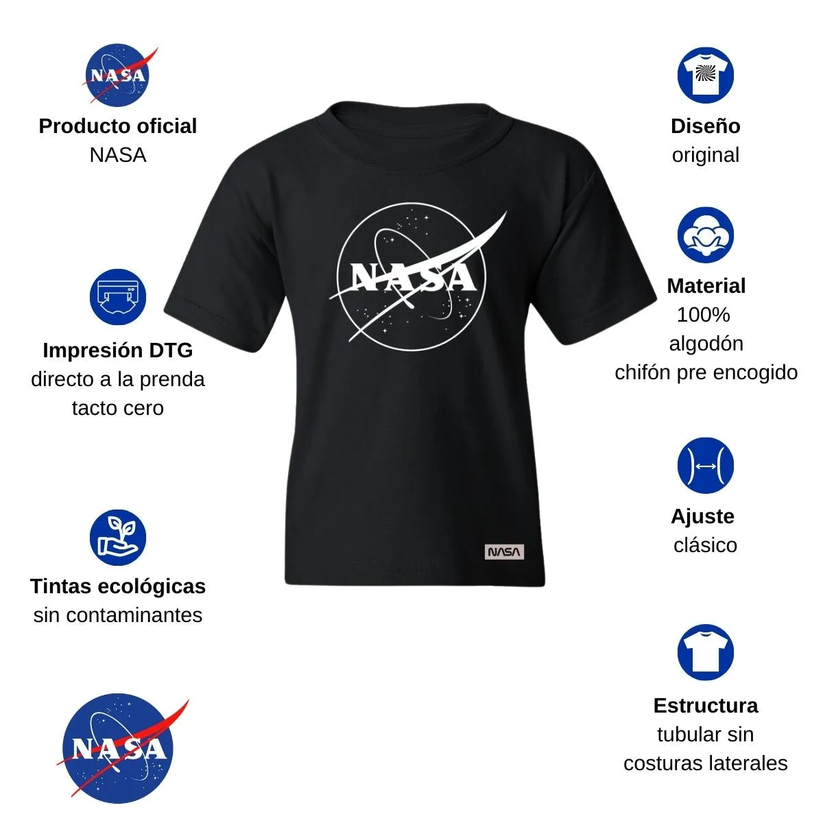 Playera Nios Nasa Monocromático