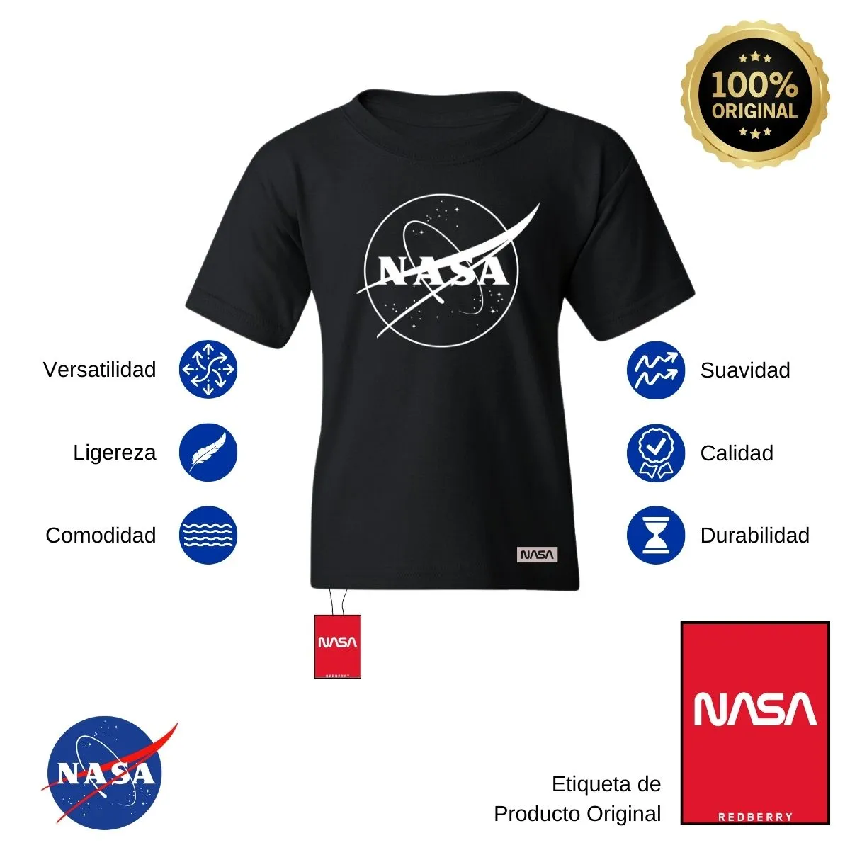 Playera Nios Nasa Monocromático