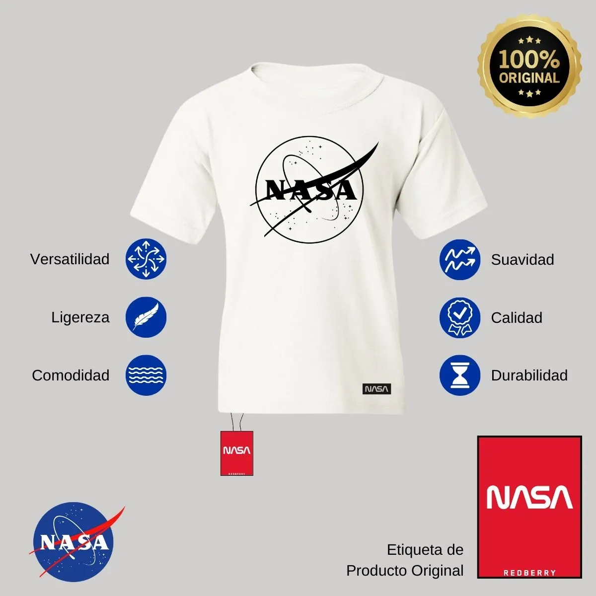 Playera Nios Nasa Monocromático