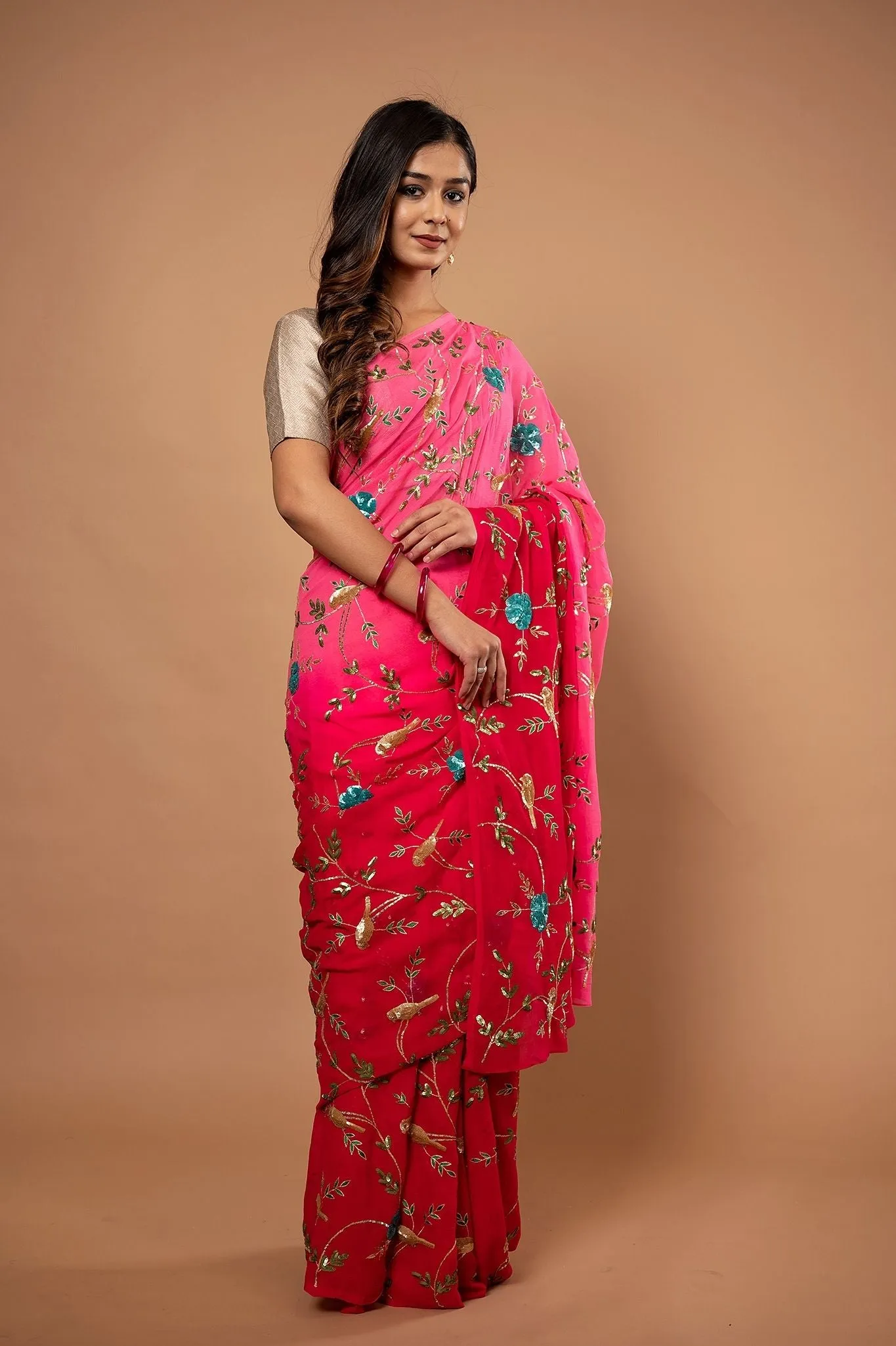 Pure Chiffon Heavy Siquin Jaal Work Saree