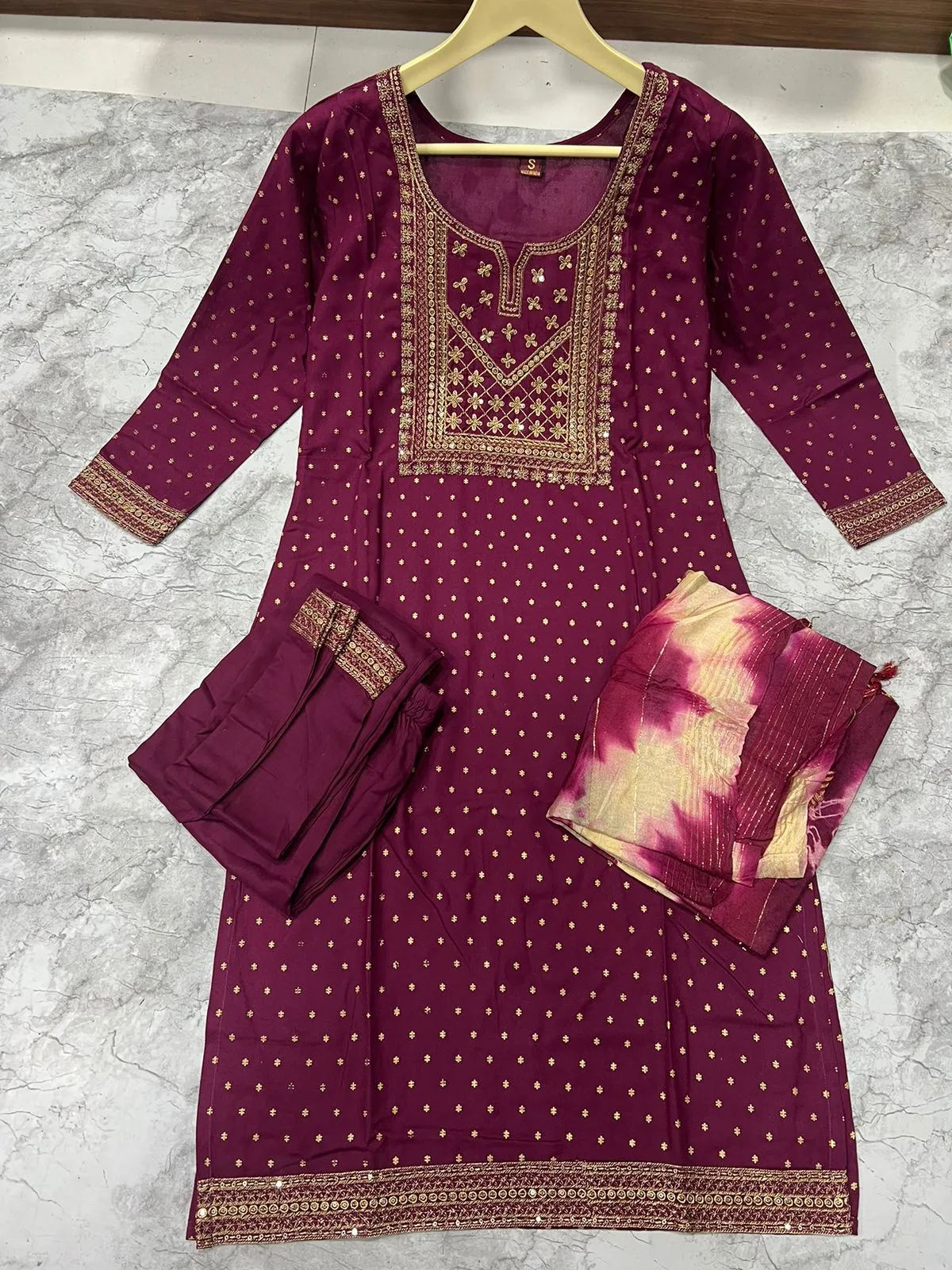 Rayon Embroidery Sequence Party Wear Women's Kurta Suit Wine