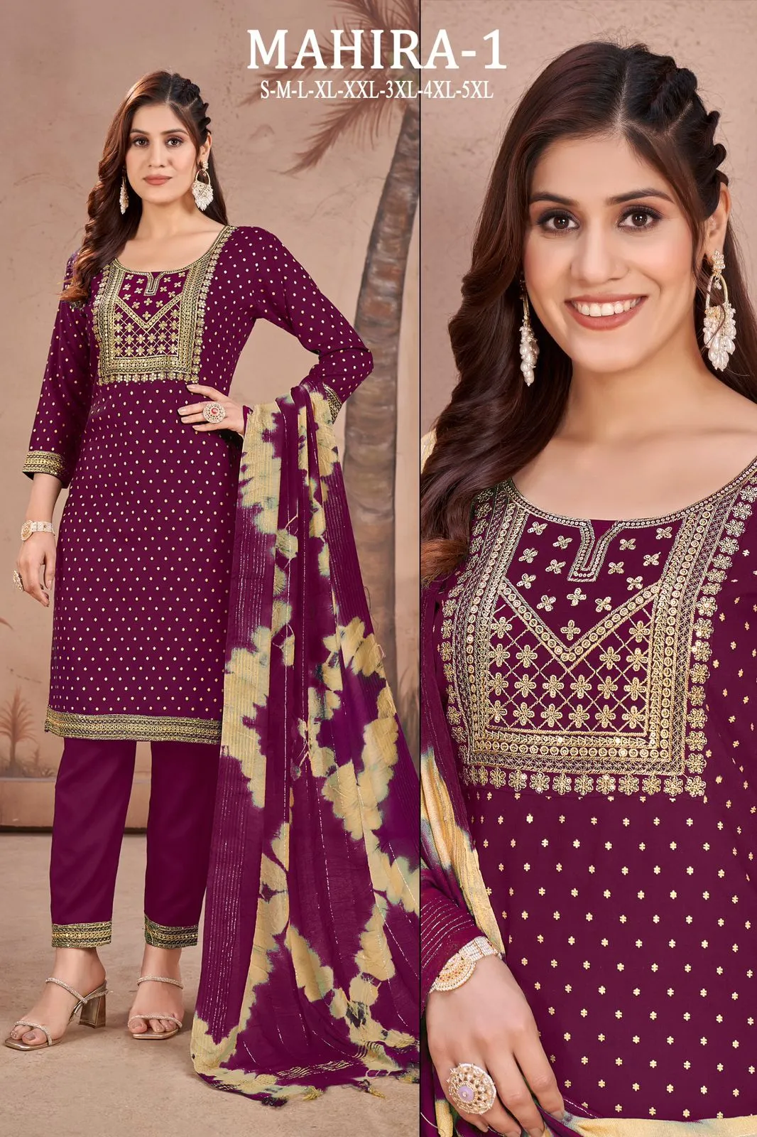 Rayon Embroidery Sequence Party Wear Women's Kurta Suit Wine