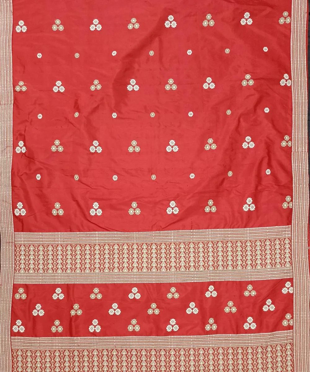 Red grey handloom assam silk mekhela chador