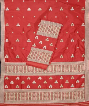 Red grey handloom assam silk mekhela chador