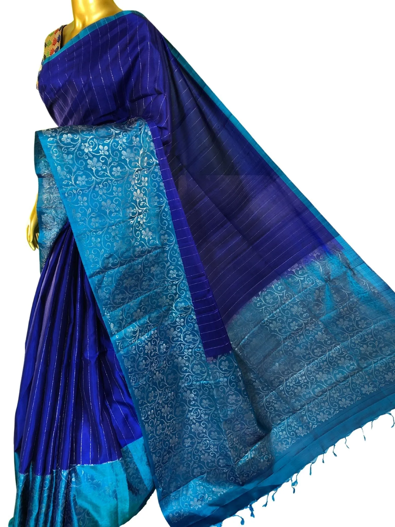 Royal Blue Color Soft Kanchipuram Silk Saree with Zari Stripes