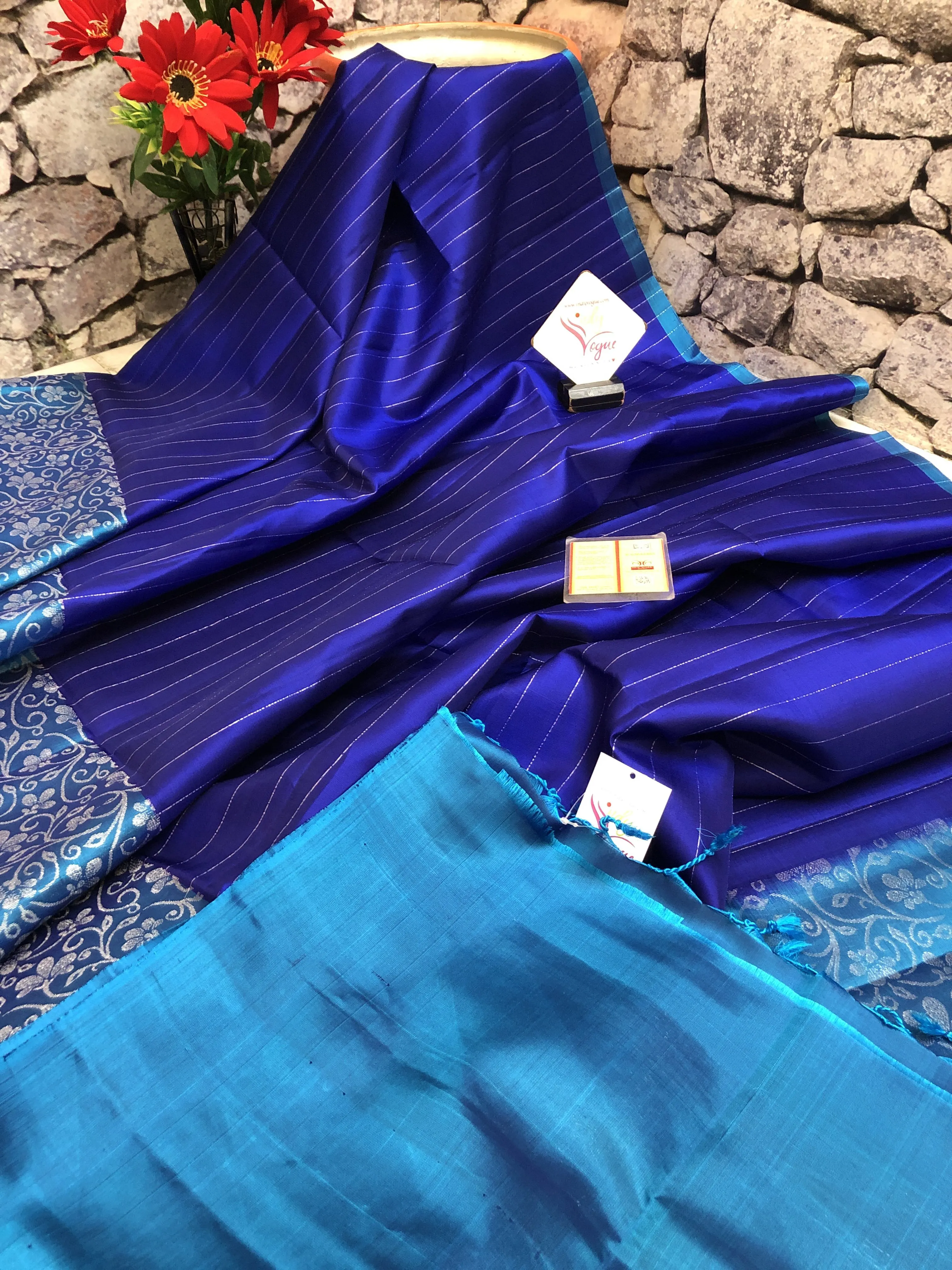 Royal Blue Color Soft Kanchipuram Silk Saree with Zari Stripes