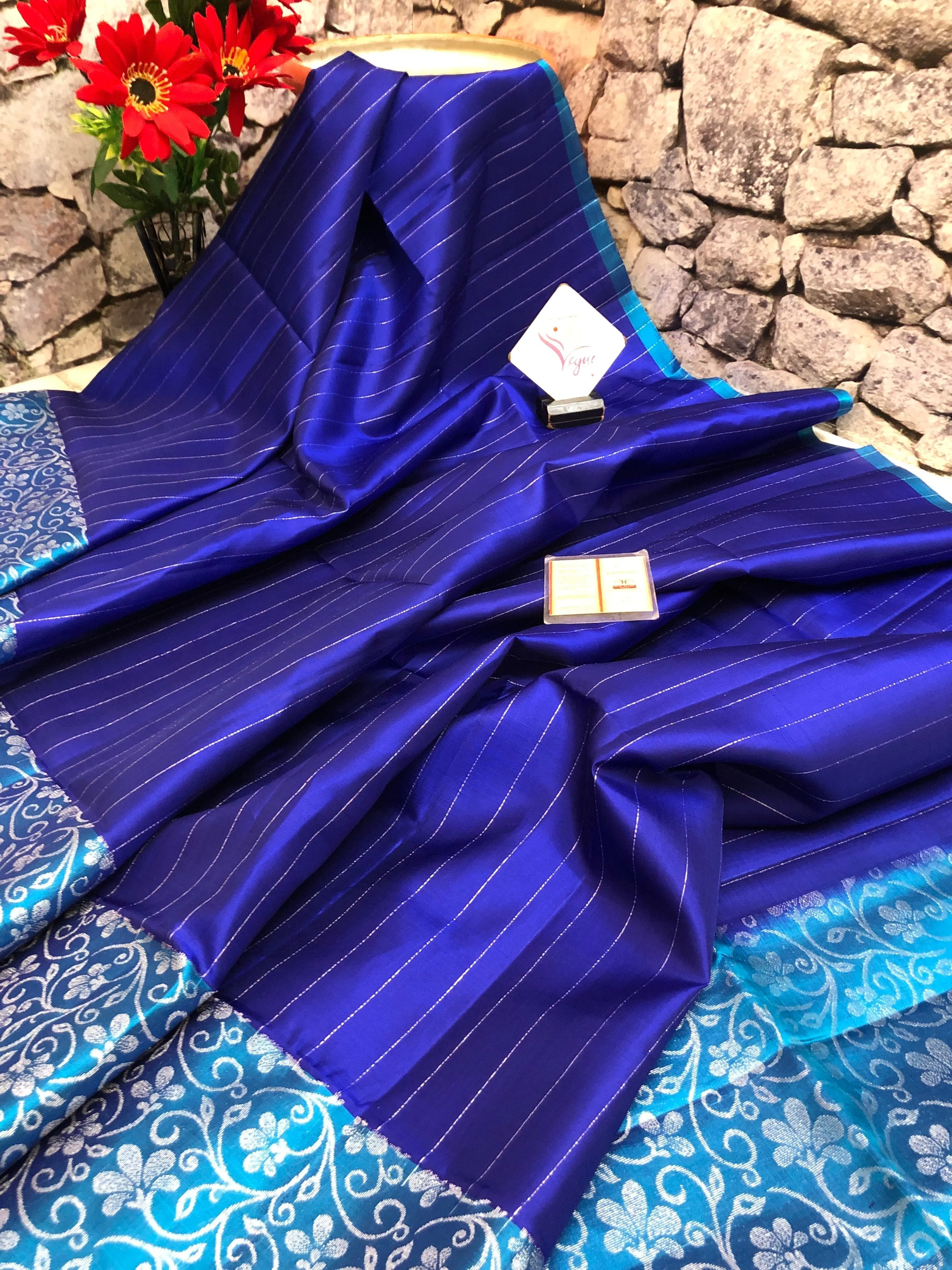 Royal Blue Color Soft Kanchipuram Silk Saree with Zari Stripes