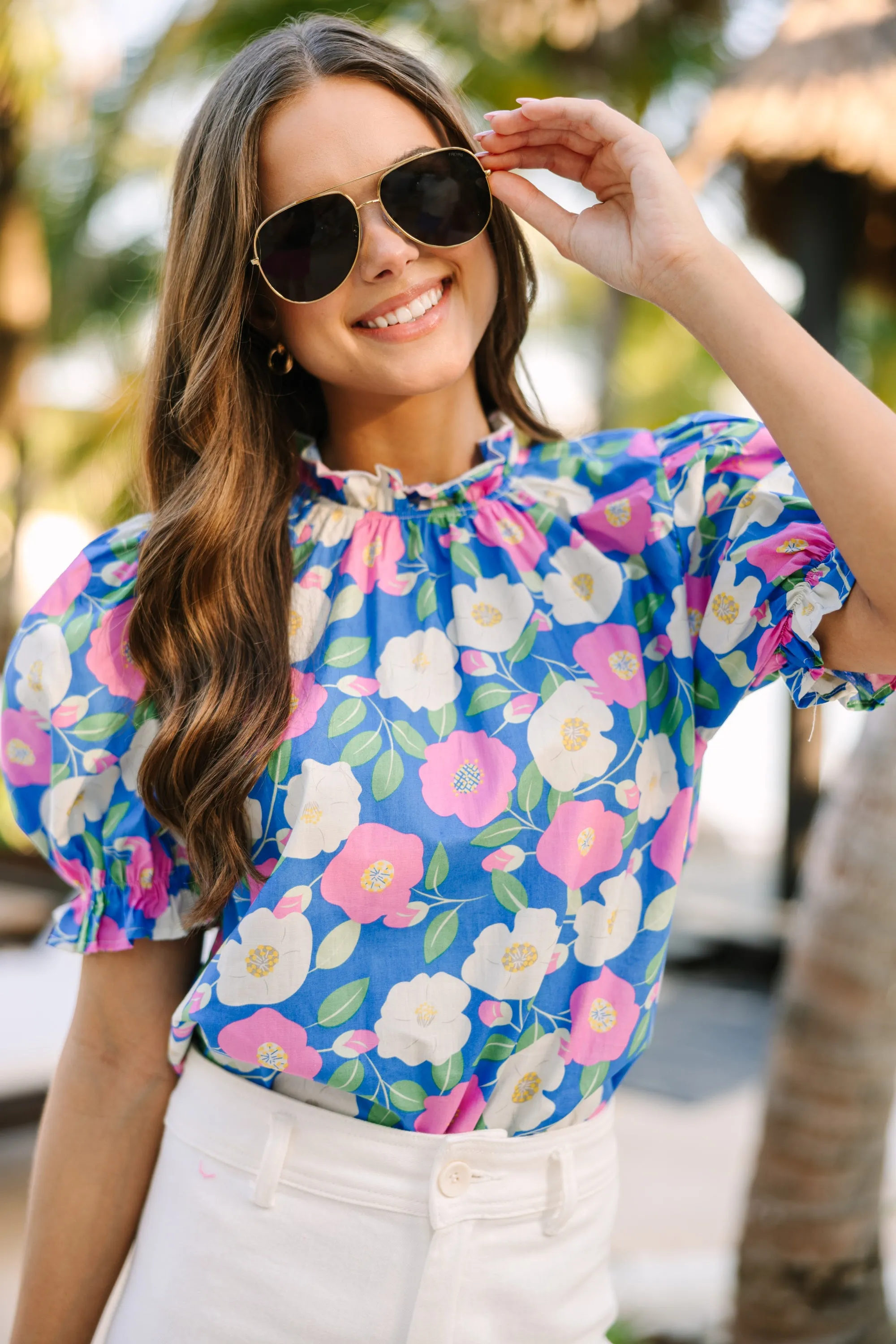 Say You Love Me Light Blue Floral Blouse