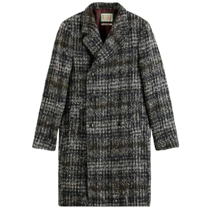 Scotch & Soda Check Wool Blend Parka Coat (Multi Grey Check) 174400