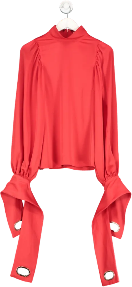 Self-Portrait Red Exaggerated Cuff Satin Blouse UK 8