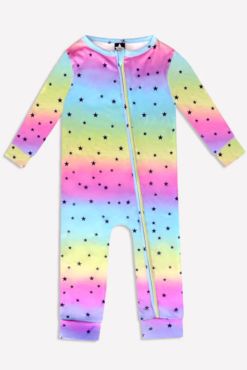 Simply Soft Footless Onesie - Rainbow Black Stars