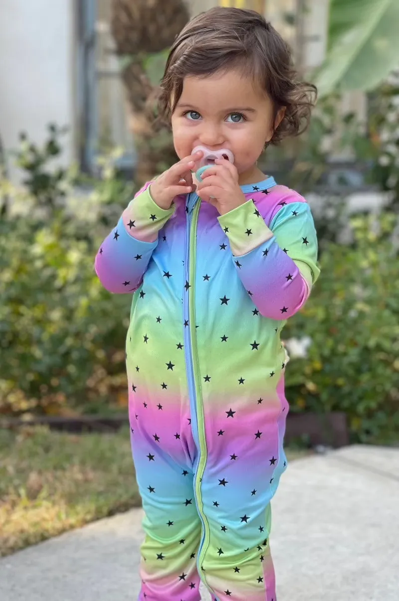 Simply Soft Footless Onesie - Rainbow Black Stars