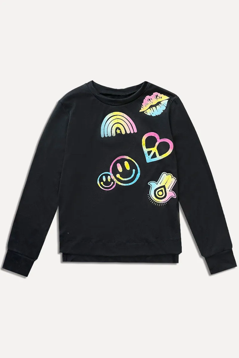 Simply Soft Long Sleeve Step Hem - Black Gradient Emojis