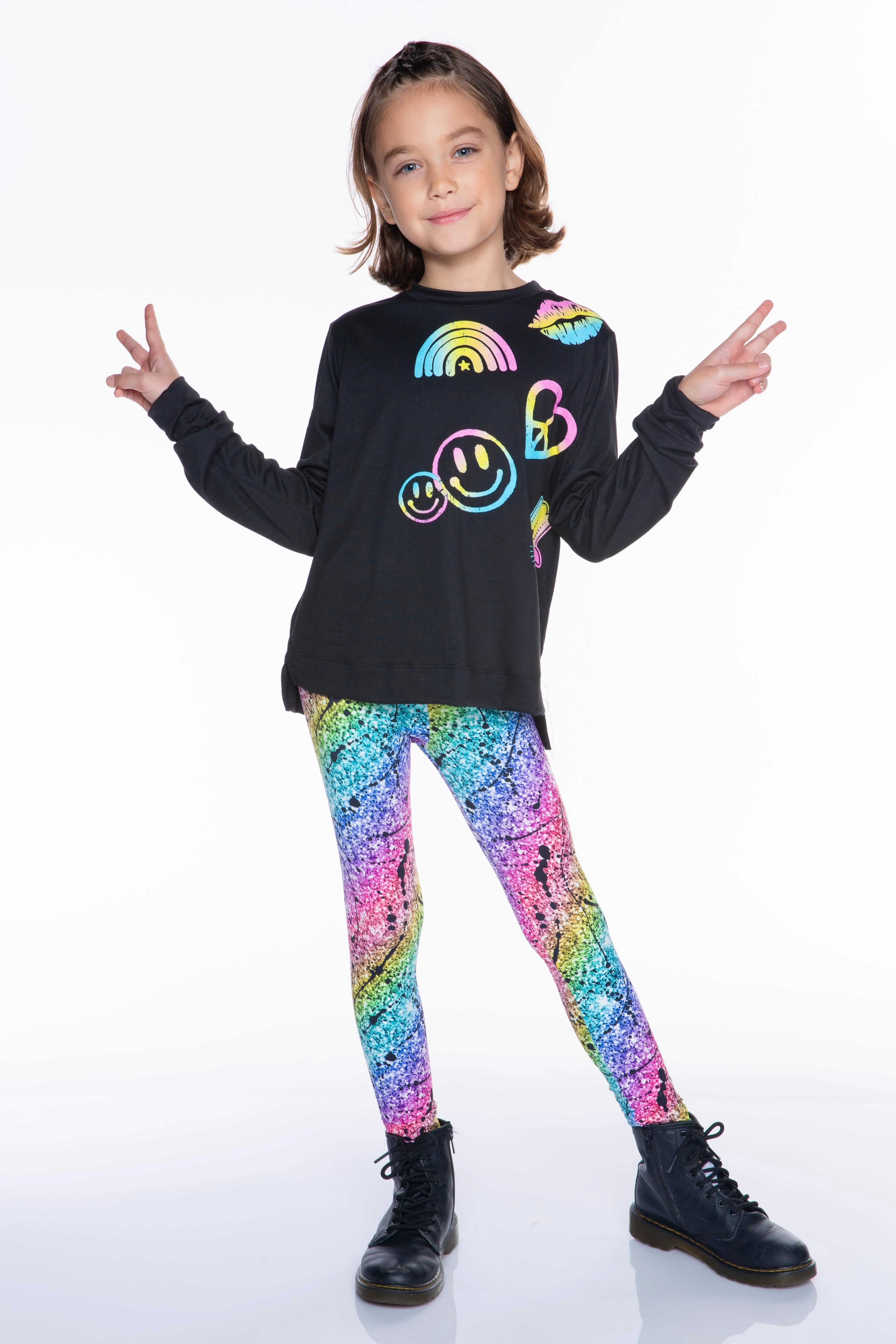 Simply Soft Long Sleeve Step Hem - Black Gradient Emojis