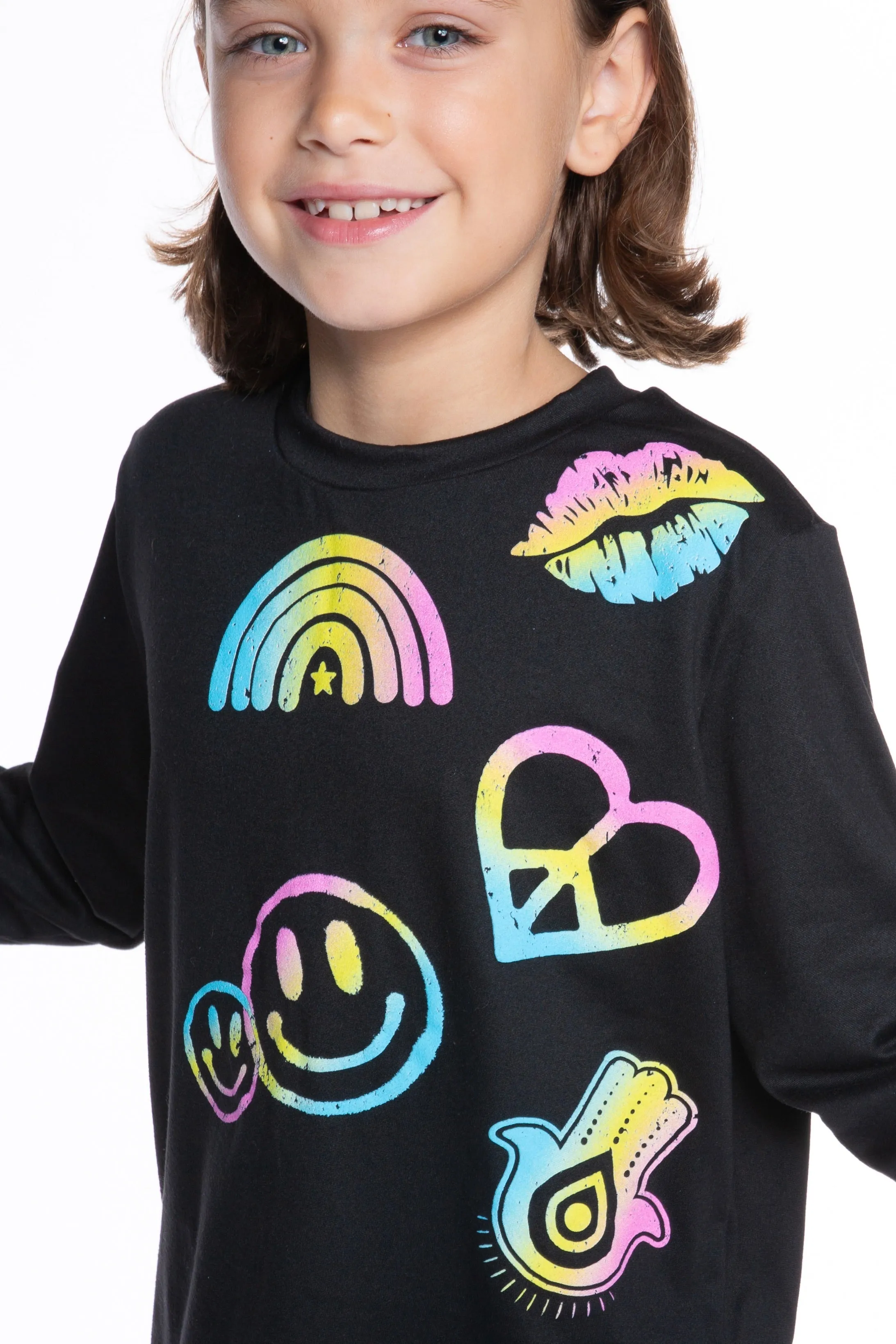 Simply Soft Long Sleeve Step Hem - Black Gradient Emojis