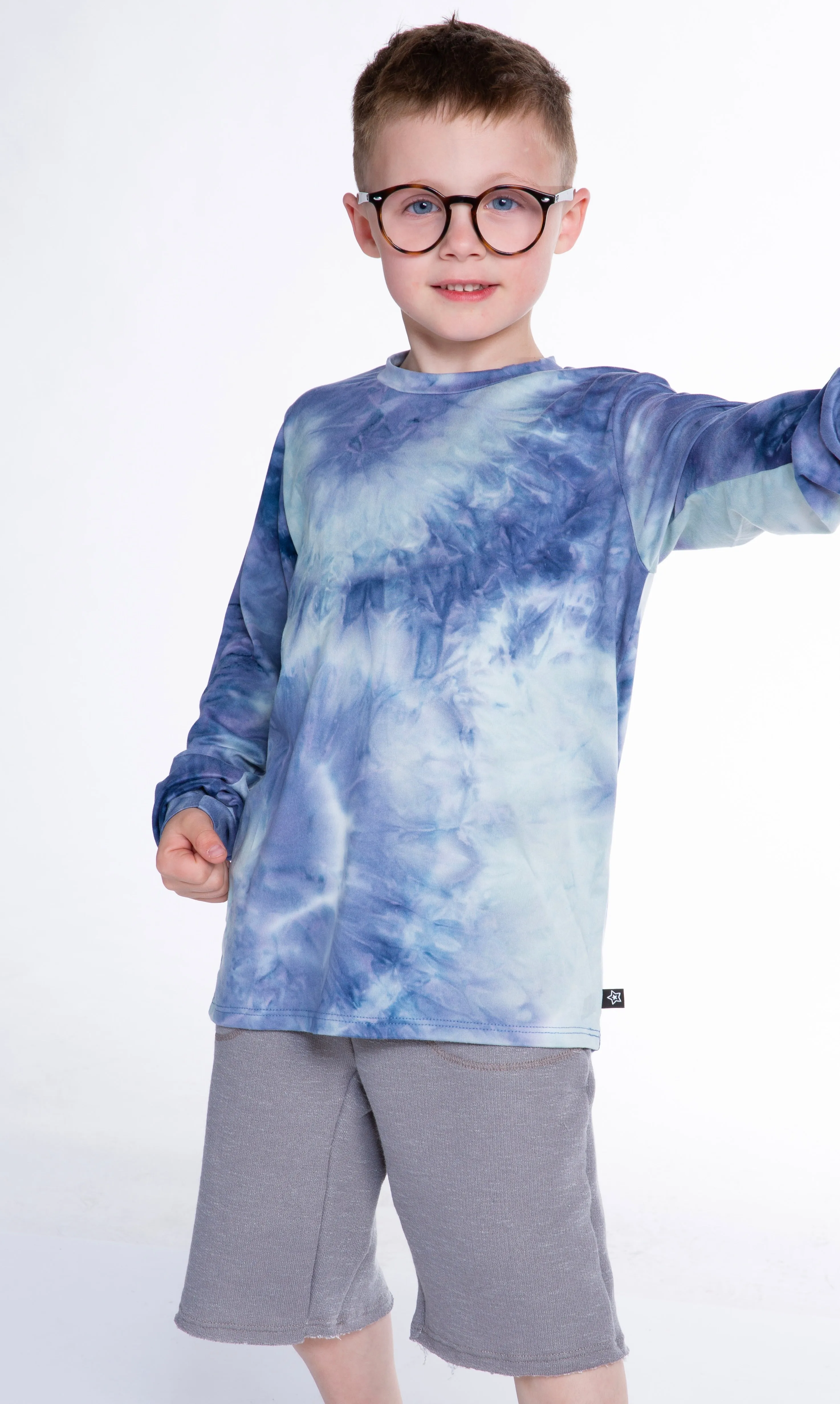 Simply Soft Long Sleeve Tee - Indigo Grey Tie Dye