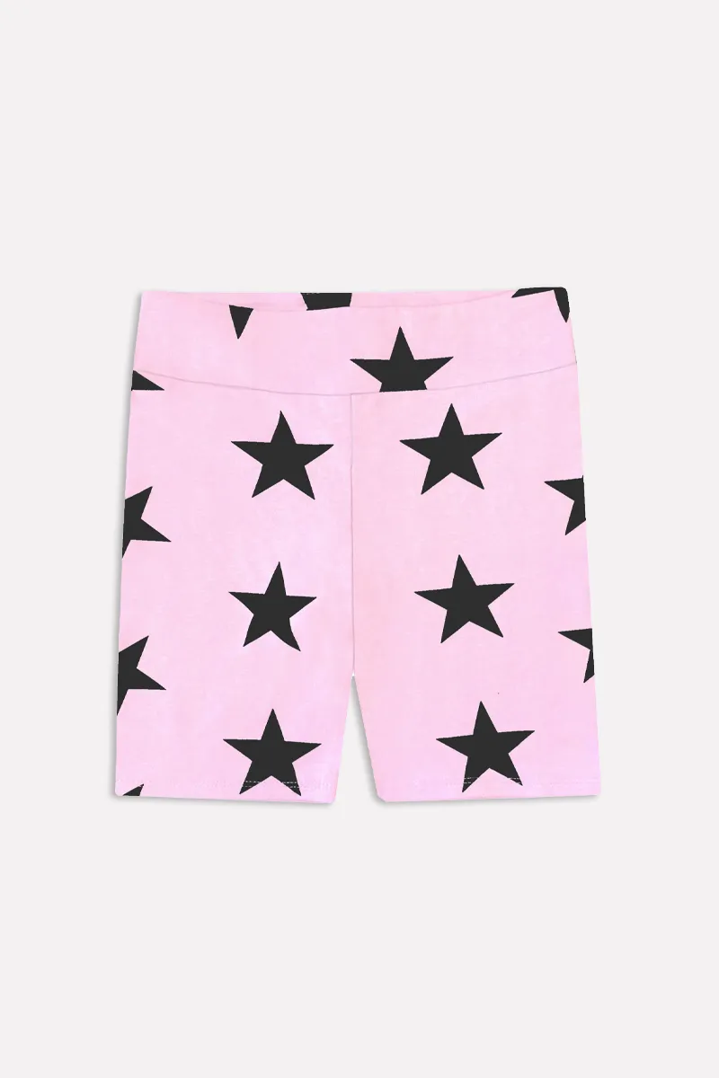 Simply Soft Luxe Biker Short - Pink Black Stars