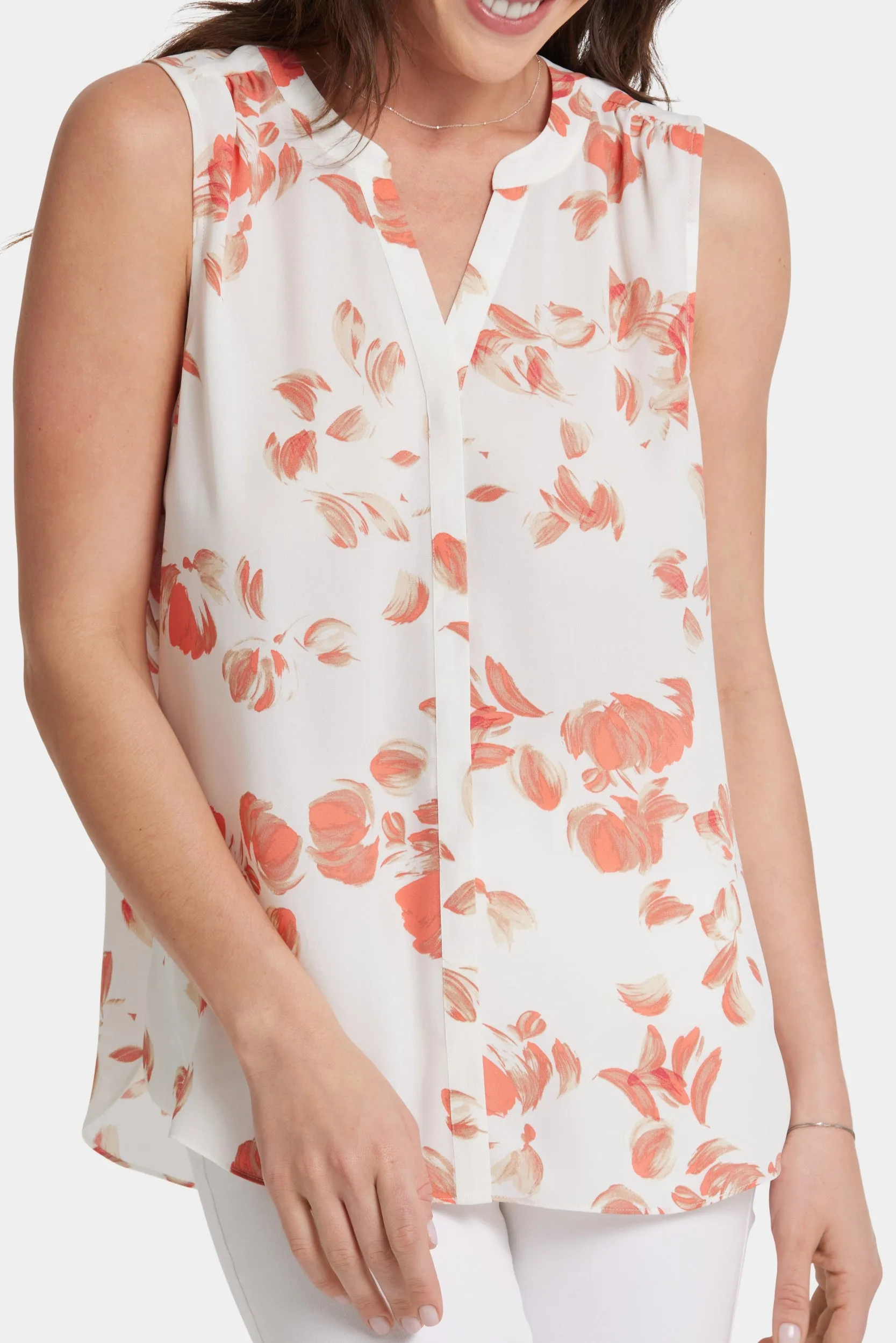 Sleeveless Pintuck Blouse Abstracte Bloemenprint | Aurora