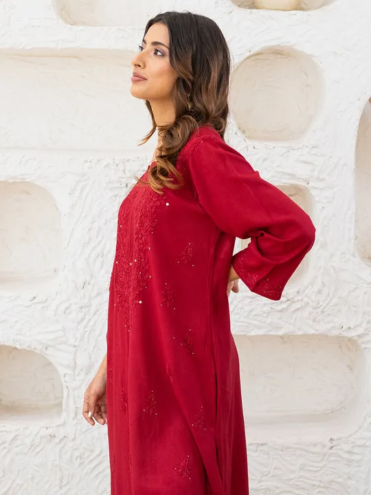 Ulfat Rayon Chikankari & Mukaish Straight Kurti