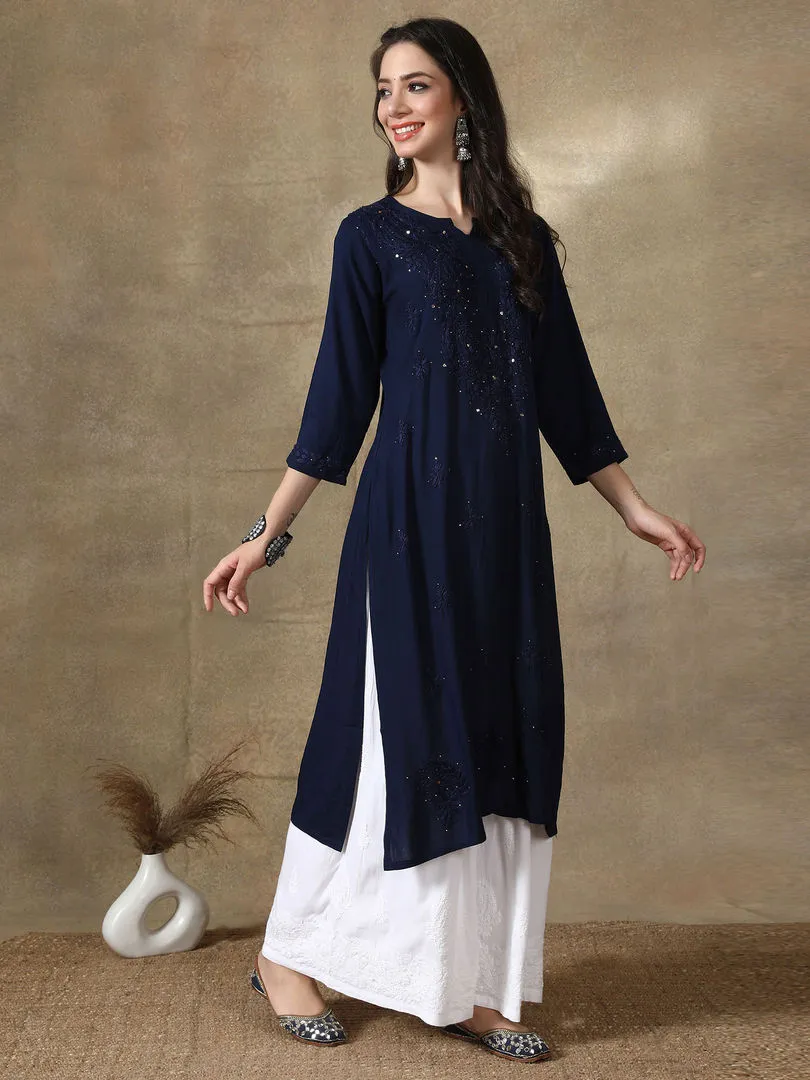 Ulfat Rayon Chikankari & Mukaish Straight Kurti